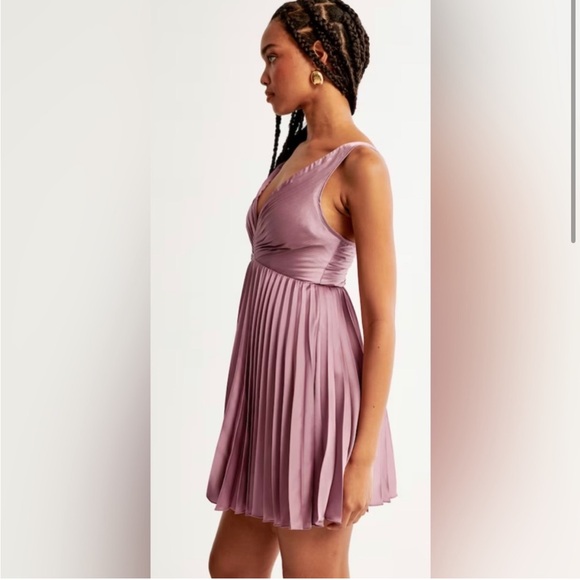 NWT The A&F Giselle Pleated Mini Dress Champagne/Pink ST - Picture 3 of 3